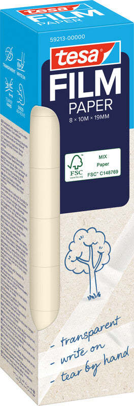 TESA Klebeband – permanent, klar, Papier, 19 mm × 10 m, 8 Rollen
