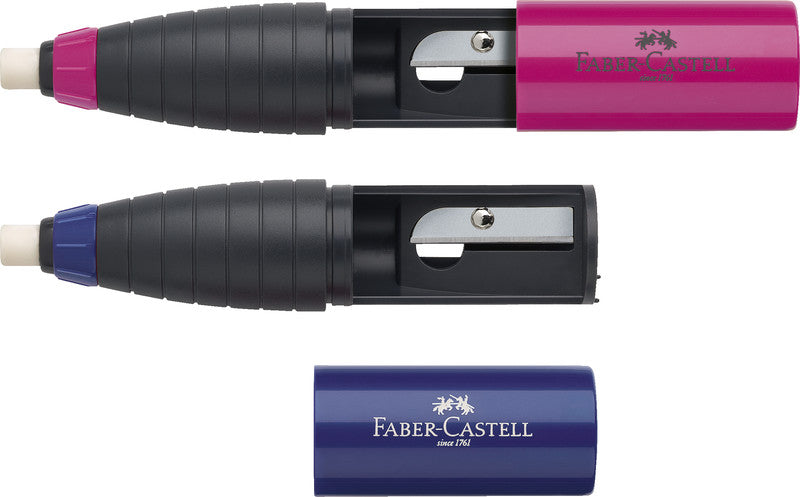 Faber-Castell Spitzer – manuell, 1-Loch, mit Behälter, für Blei- und Buntstifte, Kunststoff, assortiert