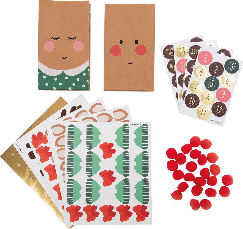 Folia Adventskalender-Set Rednose Rentier – 24 bedruckte Papiertüten – 220 × 240 × 20 mm