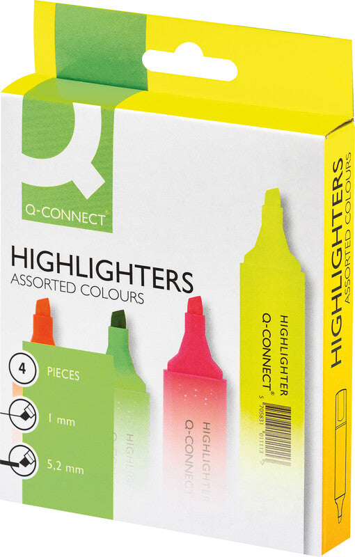 Q-CONNECT Textmarker Set 4 Farben – Keilspitze, 1–5 mm