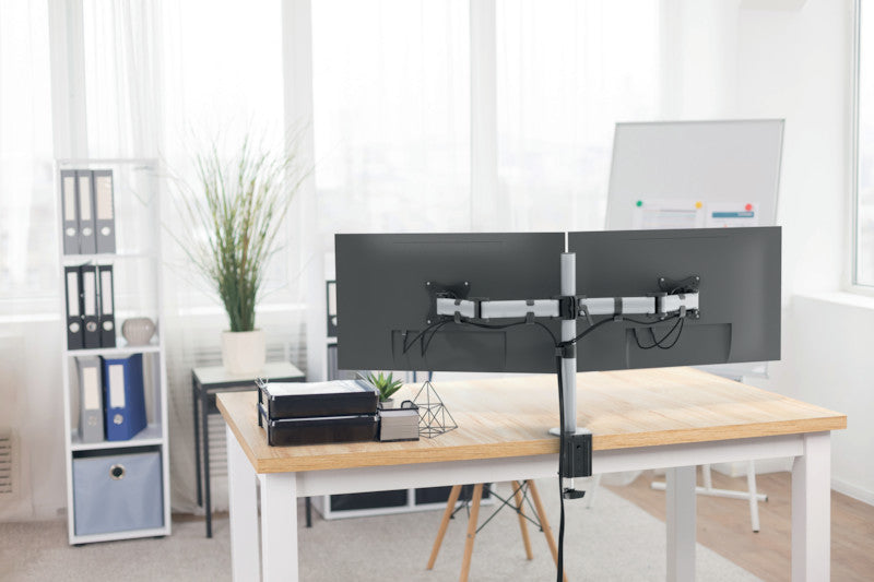 Durable Select – Monitorarm, 2 Monitore, Tischklemme, bis 27", VESA 75 × 75/100 × 100 mm, 8 kg