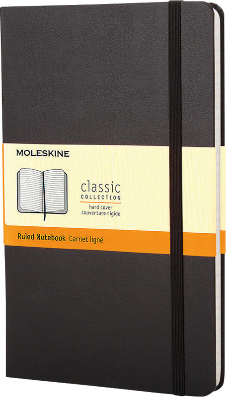 Moleskine Notizbuch, 130 × 210 mm, liniert, Leimbindung, Hardcover, 240 Seiten, 70 g/m² – schwarz