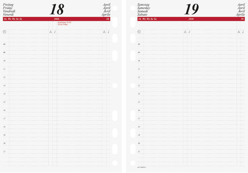 Idé TIMING 1 Agenda – 1 Tag/Seite, lose, A5, 2026, 1-h-Takt, mehrsprachig