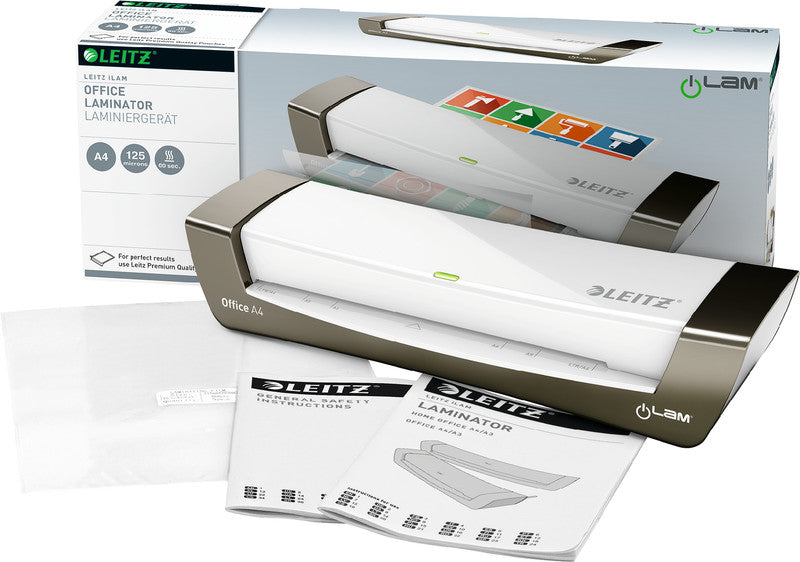 Leitz iLAM Office 1 Laminiergerät A4 – 2-Rollen, 80–125 µm, 1 Min. Aufheizzeit, 400 mm/min, Silber