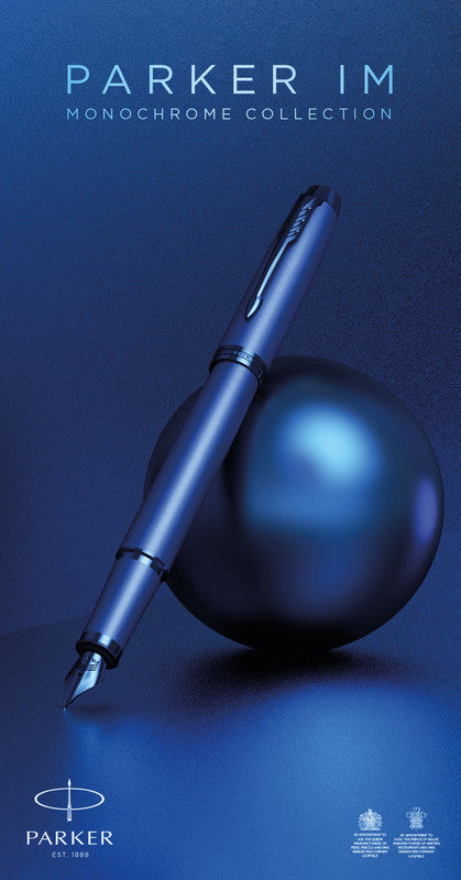Parker IM Monochrome – Mittlere Feder – für Rechts- & Linkshänder – Blau – Patronen