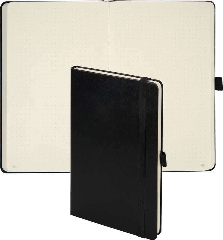 Biella Notizbuch, 125 × 195 mm, punktkariert, Fadenheftung, 192 Seiten, 80 g/m² – schwarz
