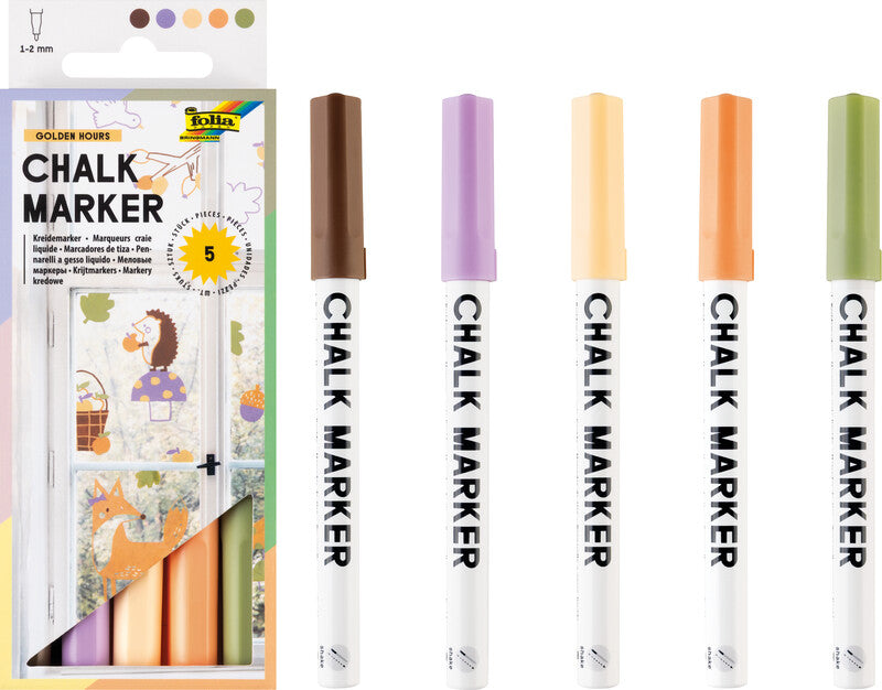 Folia Kreidemarker – Rund, 1–2 mm – 5er-Set, Golden Hours (braun, lila, hellgelb…)