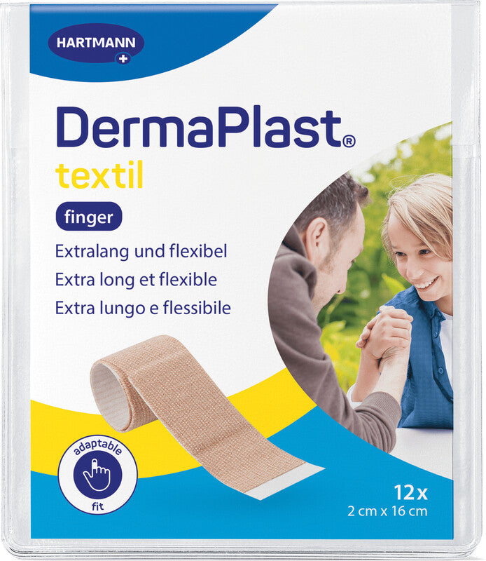 DermaPlast Fingerverband – elastisch, hypoallergen – braun – Textil – 20 × 160 mm – 12 Stk.