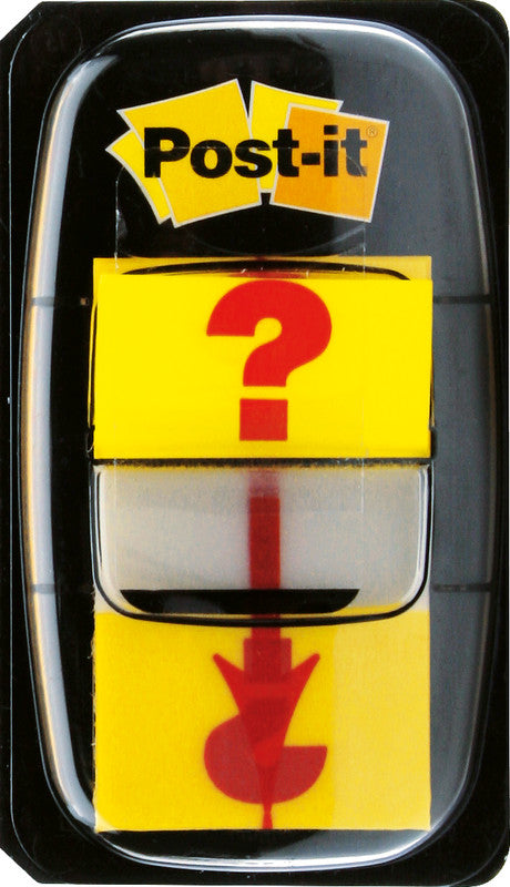 Post-it Indexstreifen mit Symbol Fragezeichen – 25,4×43,2 mm – Gelb, 50 Stück, mit Dispenser