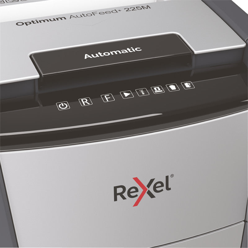 Rexel Optimum AutoFeed+ 225M – Aktenvernichter mit Autofeed 225 Blatt, DIN P-5, Mikroschnitt 2 × 15 mm, 60 l