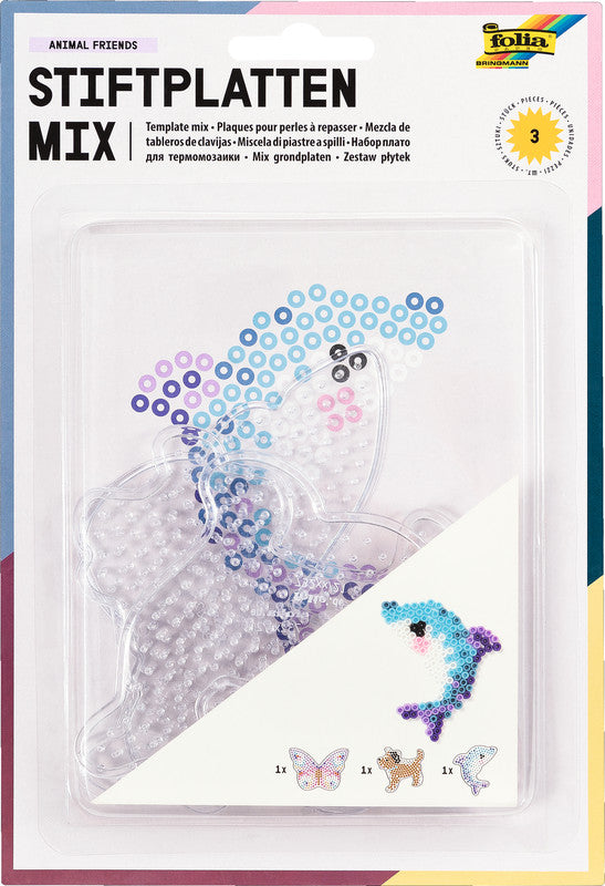 Folia Bügelperlen Stifteplatten – Animal Friends – 3er-Set – transparent