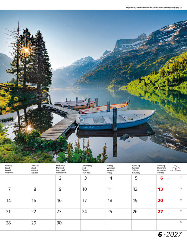 Calendaria Berge und Täler der Schweiz – Bildkalender Schweiz 2027 – 30 × 40 cm – Kalendarium d/f/i/e