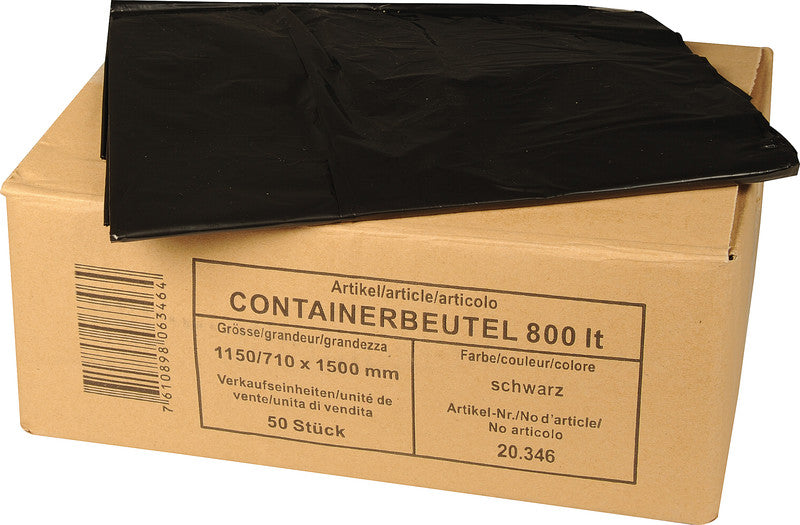 Noname Abfallsack – 800 L, 21 µm, Kunststofffolie, schwarz, recyclingfähig – 50 Stück
