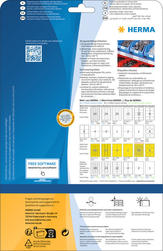 HERMA Schuletiketten – 70 × 37 mm, 600 Stk, 25 Bogen, Folie, permanent haftend