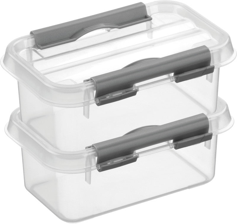 Helit die q-line Aufbewahrungsbox 0,5 l – mit Clipverschluss, stapelbar, 100 × 63 × 150 mm, transparent