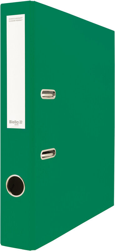 Biella Ordner – A4 hoch – 2-Ring Hebelmechanik, Rücken 40 mm – grün, mit Niederhalter, mit Griffloch, FSC