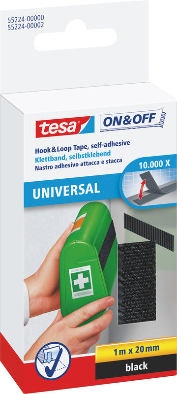 Tesa Montageband on&off, für Innen – 20 mm × 1 m, schwarz