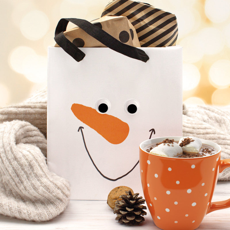 Braun + Company Tragetasche – Happy Snowman – Papier, matt laminiert, mit Wackelaugen – 180 × 210 × 80 mm