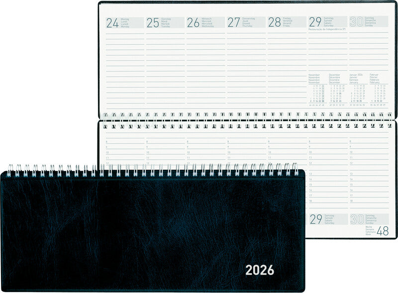Biella Seplana Agenda – 1 Woche/2 Seiten, Spiralbindung, 29,8 × 11,7 cm, Jan–Dez, Dunkelblau, FSC