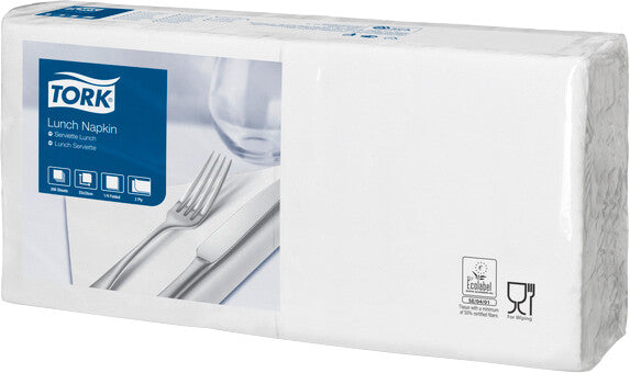 Tork Servietten – 33 × 33 cm – 2-lagig, Tissue, weiss – 200 Stk., FSC