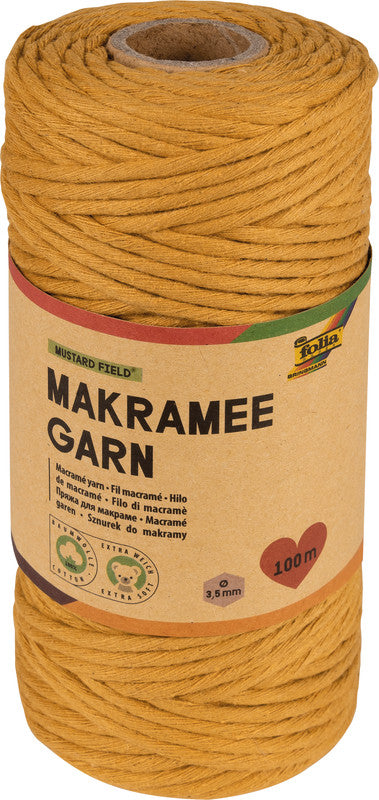 Folia Makramee-Garn – Gelb – 100 m, Ø 3,5 mm, Baumwolle