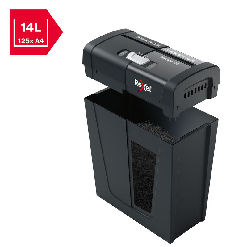 Rexel Secure X8 – Aktenvernichter, DIN P-4, Partikelschnitt 4 × 40 mm, 8 Blatt, 10 l, A4