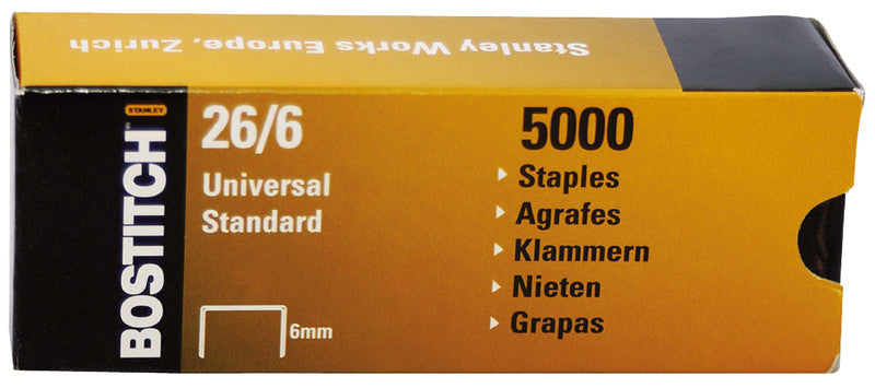 Bostitch Heftklammern 26/6 – 6 mm – Metall, silber – 5000 Stk.