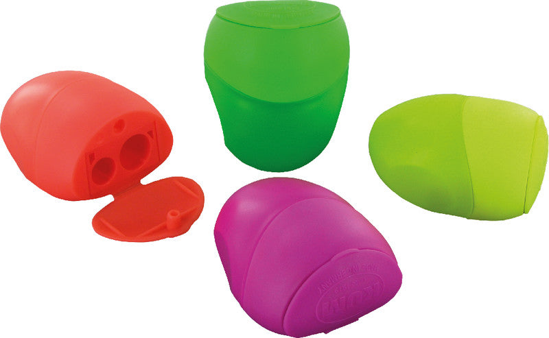 Kum Spitzer – manuell, 2-Loch, mit Behälter, für Blei- und Buntstifte Ø 8 und 11 mm, Kunststoff, assortiert