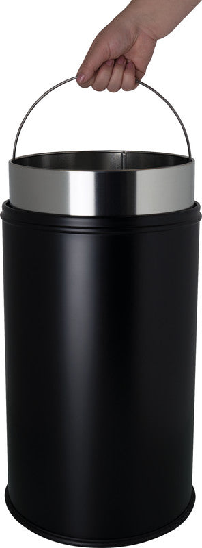 Helit Abfallcontainer Push the Dome – 30 l, mit Deckel – Stahl, schwarz – Ø 314 × H 650 mm