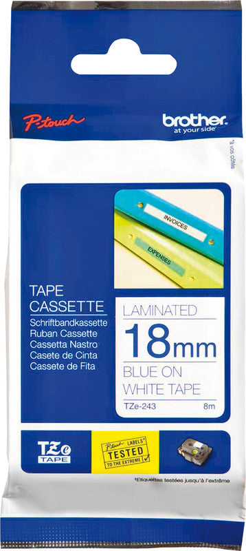 Brother Schriftband – 18 mm × 8 m, weiss, blau