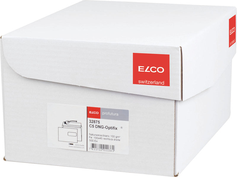 Elco Couvert C5, Fenster rechts, Haftklebung, naturweiss, 100 g/m², mit Innendruck – 500 Stk.