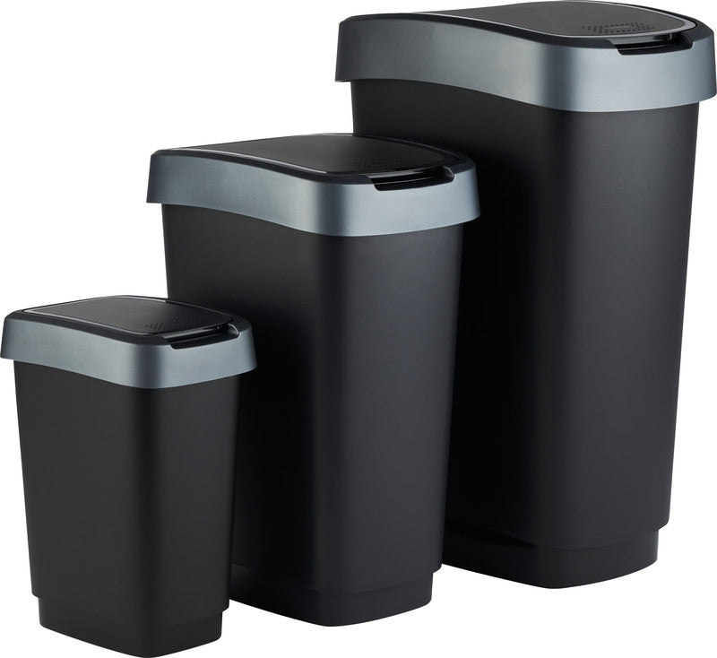 Rotho Abfallcontainer – 50 l – mit Deckel – Kunststoff, Silber – B × H × T 298 × 602 × 401 mm