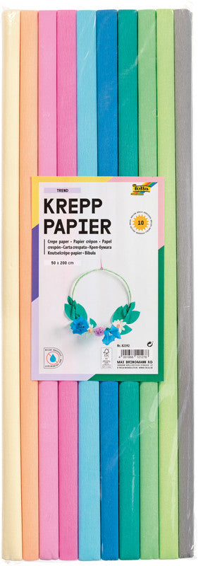 Folia Krepppapier – 50 cm × 2,00 m – 22 g/m² – sortiert – 10 Blatt