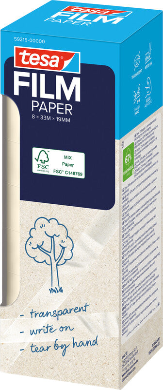 TESA Büro-Klebeband – permanent, klar, Papier, 19 mm × 33 m, 8 Rollen
