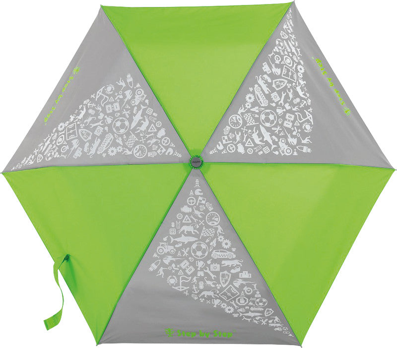 Step by Step Kinderregenschirm Doppler – Ø 50,5 cm, L 22,5 cm – Neongrün – Reflektierend