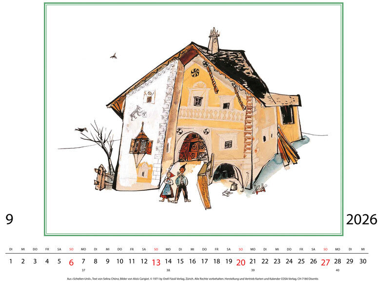 Cosa Kunstkalender Alois Carigiet 2027 – 47 × 36 cm – d – mit Kartonrückwand, mit Aufhänger