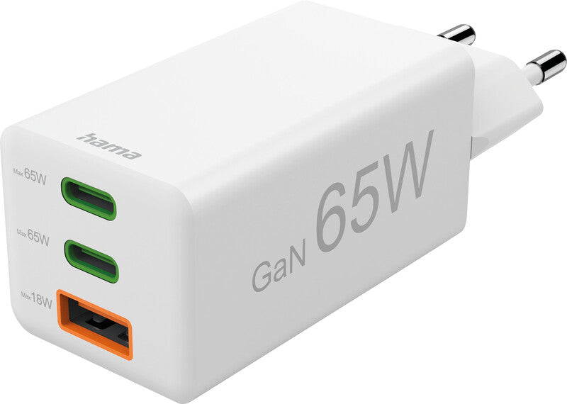 Hama 00201996 USB-Desktop-Ladegerät 65 W – USB-C×2, USB-A×1 – PD, QC 2.0/3.0 – Weiss