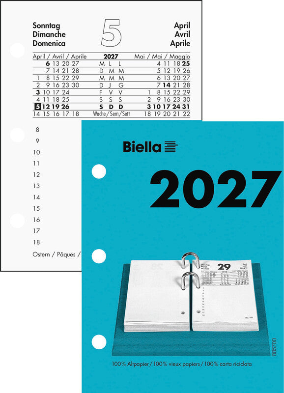 Biella Kalender-Einlage – 1 Tag/Seite, spezial (70/38 mm), 8 × 10,8 cm, 2027