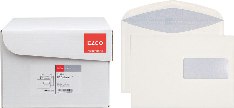 Elco Couvert C5 (229 × 162 mm), mit Fenster, nassklebend, naturweiss, 100 g/m² – 500 Stk.
