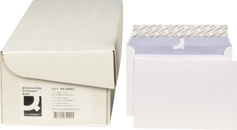 Q-CONNECT Couvert C6, ohne Fenster, selbstklebend, weiss, 100 g/m², mit Innendruck – 500 Stk.