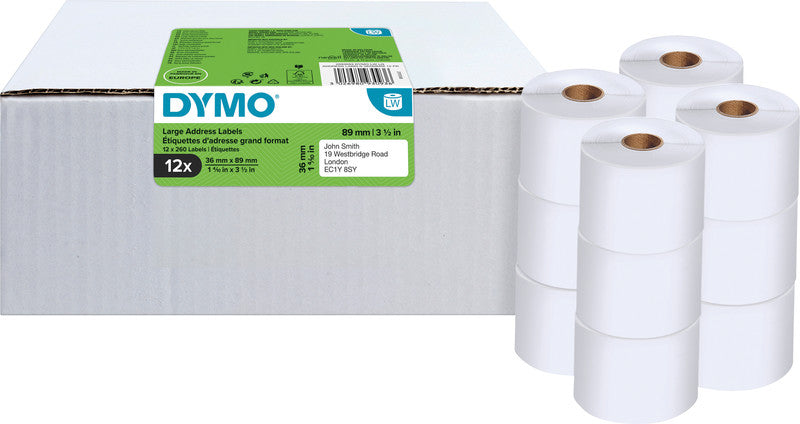 DYMO Adress-Etiketten, 89 mm × 36 mm, weiss, Papier, permanent, für LabelWriter u. a., 12 × 260 St.