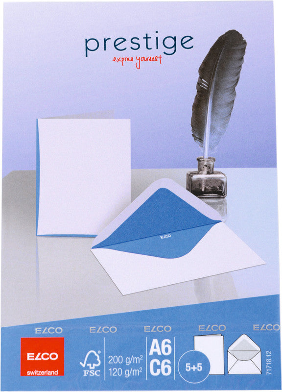 Elco Grusskarte – A6 (105 × 148 mm) – mit Umschlägen, weisser Karton, 200 g/m², 5er Pack