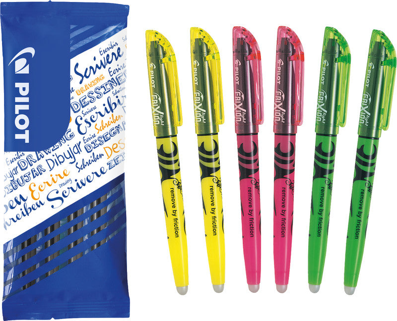Pilot FriXion Light Textmarker Set 6 Farben – Keilspitze, 3,3 mm, radierbar
