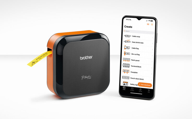 Brother Cube Pro E720BT Etikettendrucker – Bluetooth, Thermodruck, Lithium-Ionen-Akku, max. Druckhöhe 18 mm