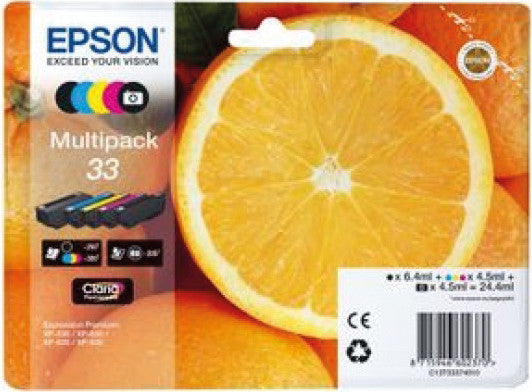 Epson Tintenpatronen-Multipack 33, schwarz, cyan, magenta, gelb, photo-schwarz, 5er-Pack – für Inkjetdrucker
