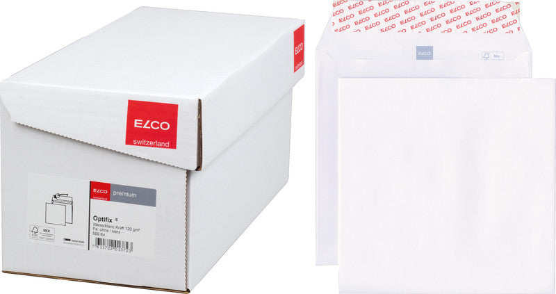 Elco Couvert 220 × 220 mm, ohne Fenster, Haftklebung, hochweiss, 120 g/m², mit Innendruck – 250 Stk.