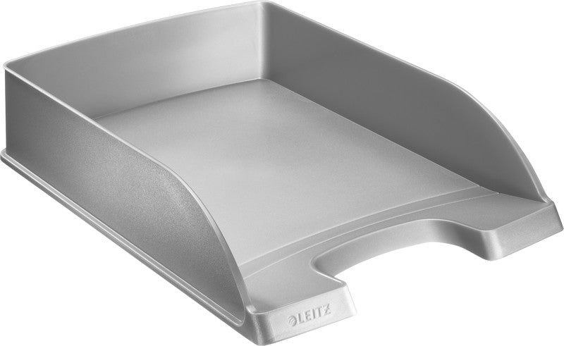 Leitz Briefkorb – mit Griffausschnitt, mit Beschriftungsfeld, matt, silber, B 255 × H 70 × T 357 mm