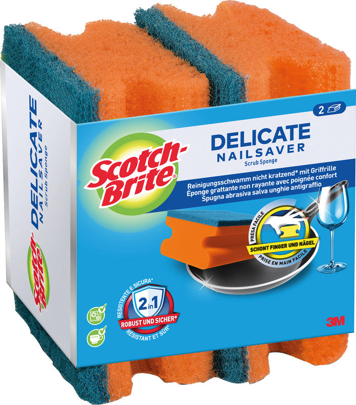 Scotch-Brite Reinigungsschwamm Delicate – Kunststoff, 9 × 4,5 × 7 cm, rot, mit Griffleiste, 2 Stk.