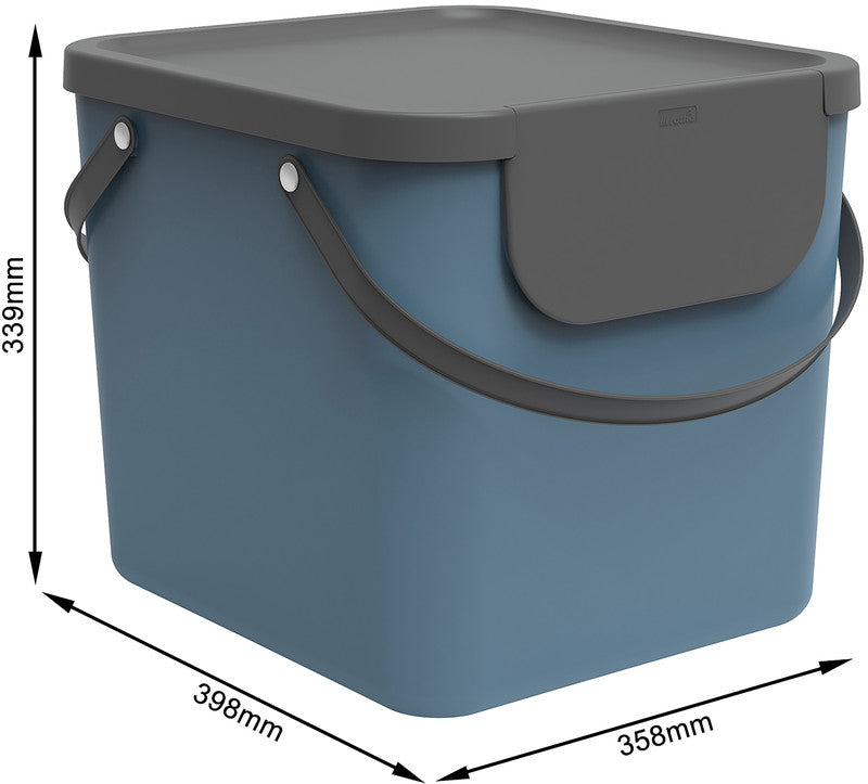 Rotho Abfallcontainer – 40 l – mit Deckel – Kunststoff, Horizon Blau – B × H × T 358 × 340 × 400 mm