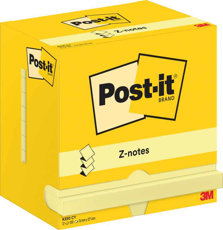 Post-it Haftnotizen Z-Notes – 127×76 mm – Gelb, 12×100 Blatt, PEFC